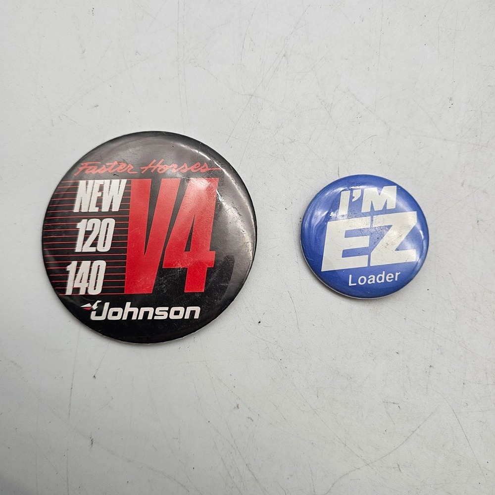 Vintage Johnson Outboards V4 120 140 & EZ Loader Boat Trailer Pinback Buttons